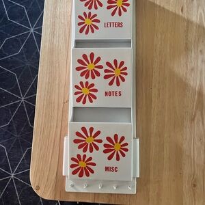 VTG 1960’s Wall Organizer white with Red and Yellow flowers